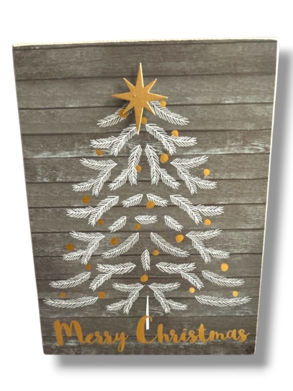 Merry Christmas Tree Gold Silver Wooden Holiday Decor